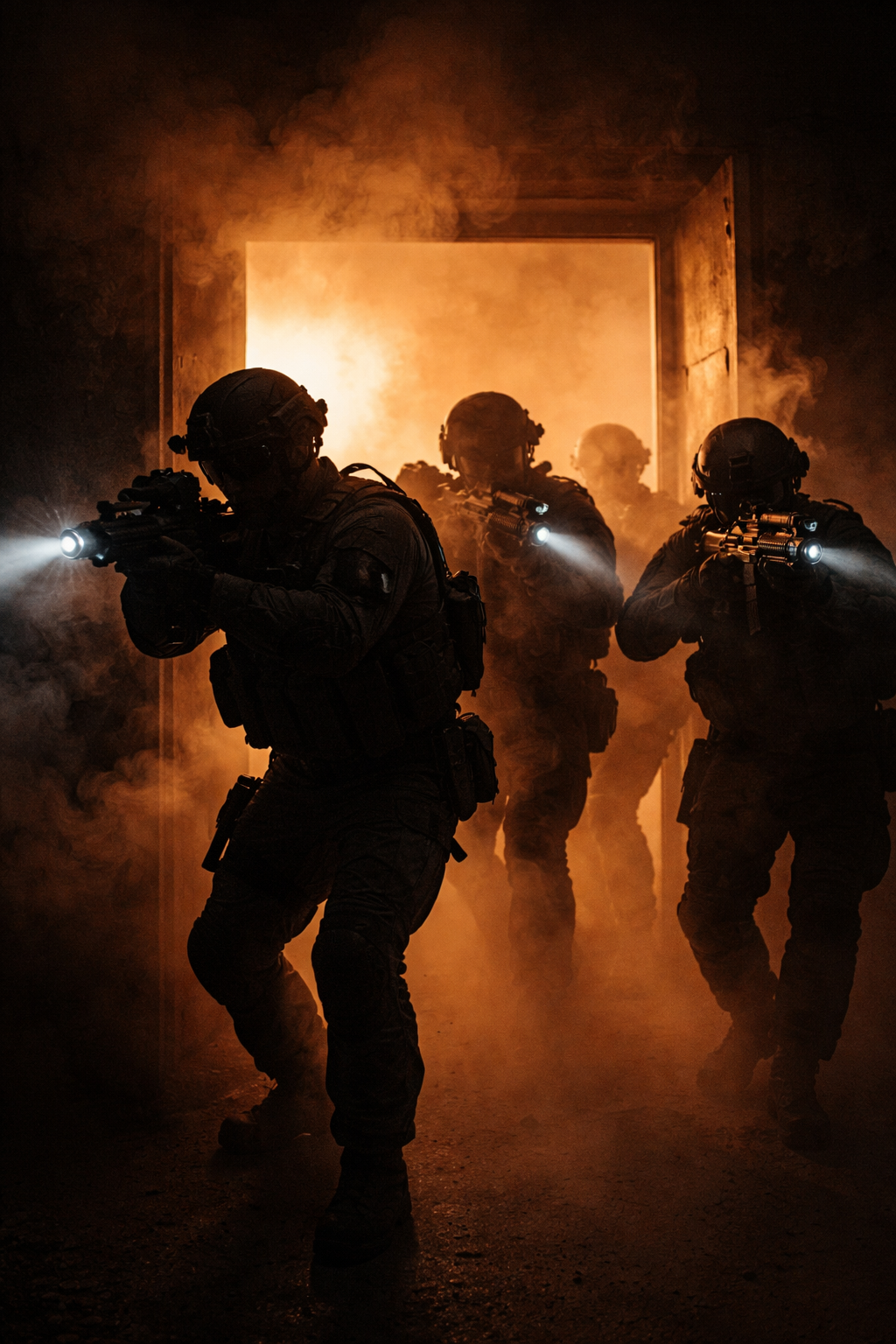 Team tactical formation entering doorway